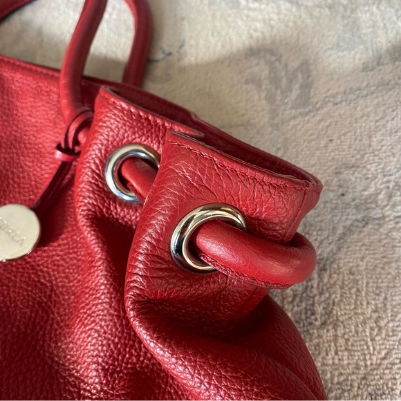Furla Pebbled Leather Hobo Handbag Deep Red - Picture 2 of 15